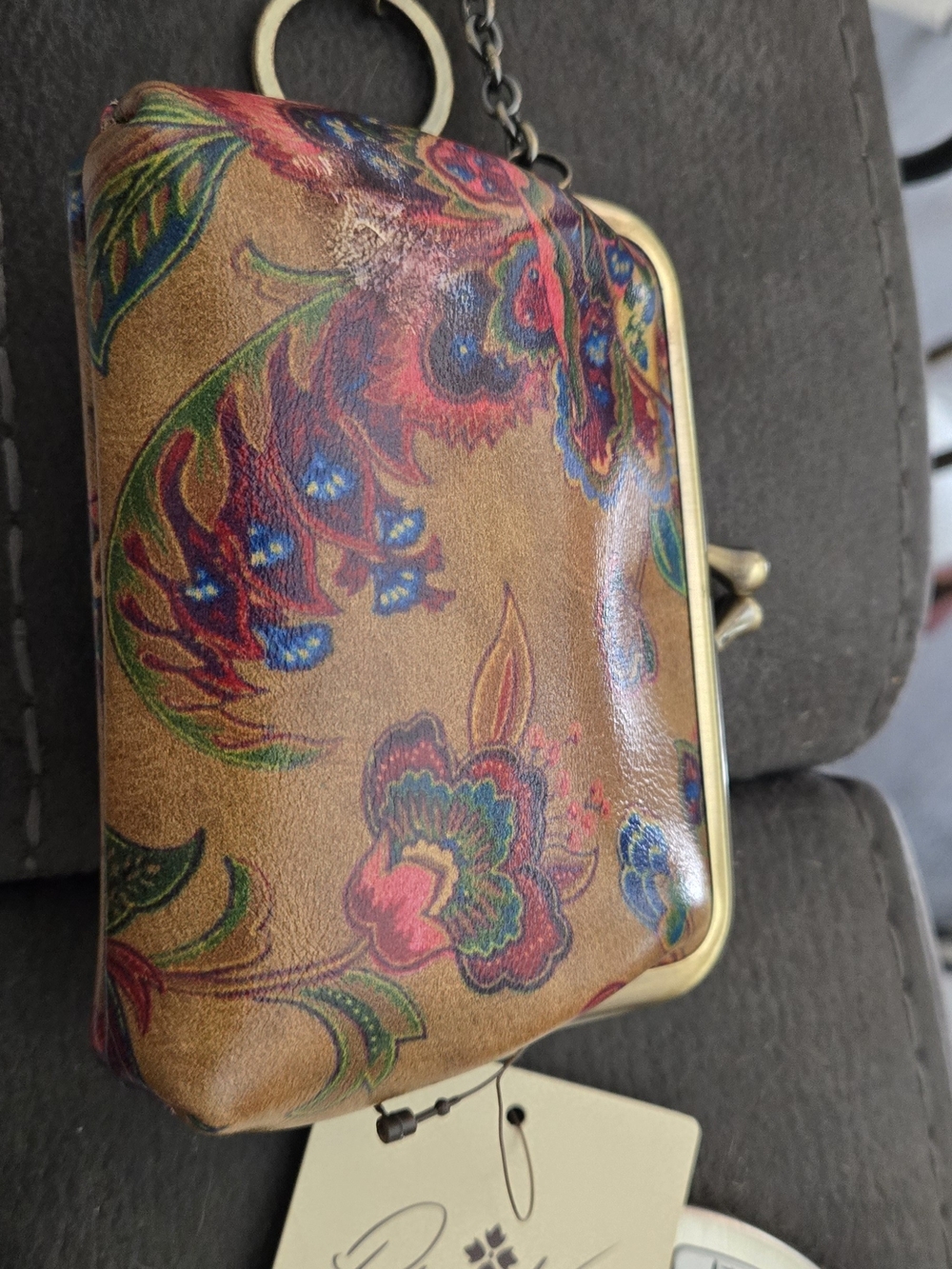 Floral Printed Tan Coin Purse Wallet - Women Bags